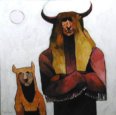 Artist: Thom Ross, Title: Buffalo Man and Dog - click for larger image