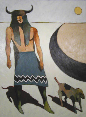 Artist: Thom Ross, Title: Buffalo Man Walking His Dog - click for larger image