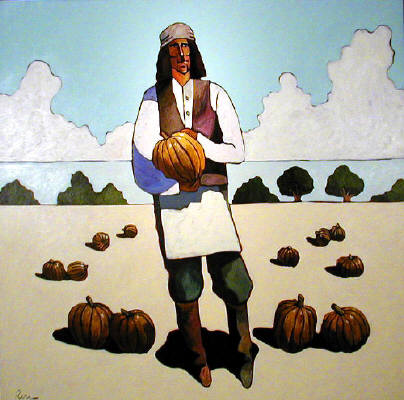 Artist: Thom Ross, Title: Geronimo in the Pumpkin Patch - click for larger image