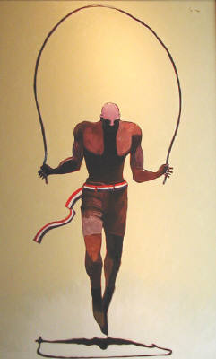 Artist: Thom Ross, Title: Jack Johnson Jumping Rope - click for larger image