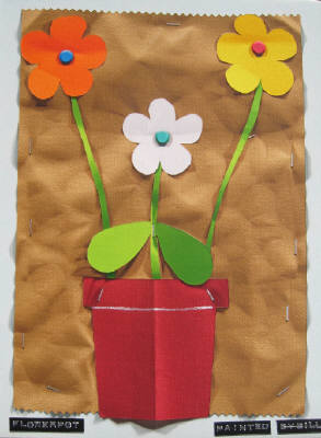 Artist: Bill Braun, Title: Flowerpot with Orange, White and Yellow Flowers - click for larger image
