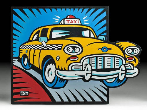 Artist: Burton Morris, Title: 3-D Taxi - Yellow - click for larger image