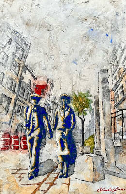 Artist: Charlie Barr, Title: Couple out on a walk - click for larger image