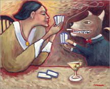 Artist: Debbie Tomassi, Title: Doggie Poker Face - click for larger image