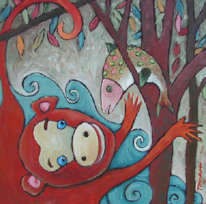 Artist: Debbie Tomassi, Title: Monkey and Fish - click for larger image