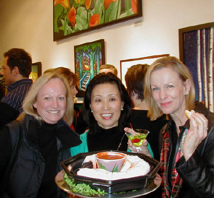Artist: Gallery Event Photos, Title: Darcy, Masami and Susan...yummy shrimp! - click for larger image