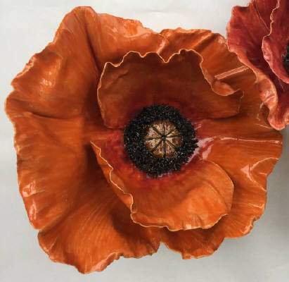 Artist: Gina Holt, Title: Large Outdoor Oriental Poppy (with stand and rock base) - click for larger image