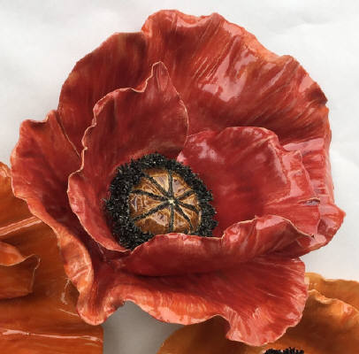 Artist: Gina Holt, Title: Medium Outdoor Oriental Poppy - Red (with stand and rock base) - click for larger image