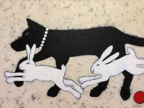 Artist: Jaime Ellsworth, Title: Black Dog White Rabbits - click for larger image