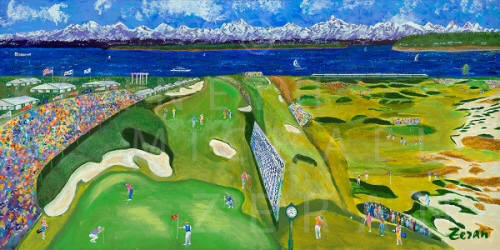 Artist: Kenneth Michael Zeran, Title: Golf's Grand View - Chambers Bay, 2015 U.S. Open - click for larger image