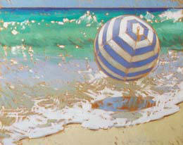 Artist: Kim Starr, Title: Blue and White striped Beach Ball - click for larger image