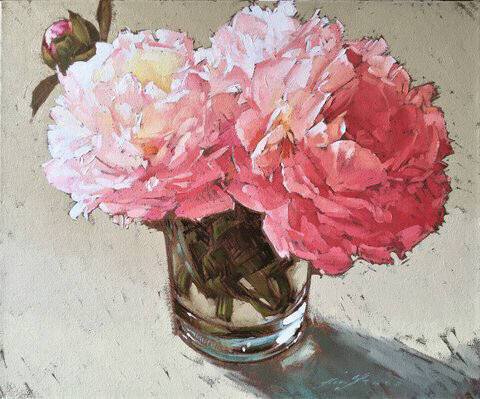 Artist: Kim Starr, Title: Three Peonies - click for larger image