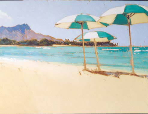 Artist: Kim Starr, Title: Waikiki Umbrellas - click for larger image