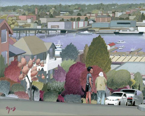 Artist: Mark Skullerud, Title: Ballard Bridge II - Color Study - click for larger image