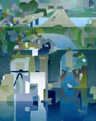 Artist: Mark Skullerud, Title: City Bridges 1 - Color Study - click for larger image