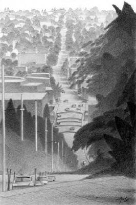 Artist: Mark Skullerud, Title: Fremont from 4th Ave. N - Graphite Study - click for larger image
