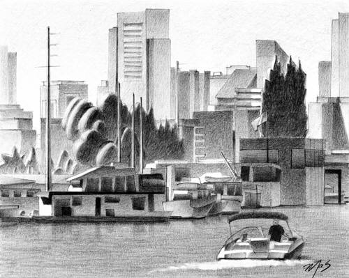 Artist: Mark Skullerud, Title: South Lake Union - Graphite Study - click for larger image