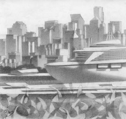 Artist: Mark Skullerud, Title: Terminal 91, Smith Cove - Graphite Study - click for larger image