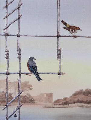 Artist: Milo Duke, Title: Bluebird and Warbler - (L)  Diptych with Yellow Throat - click for larger image