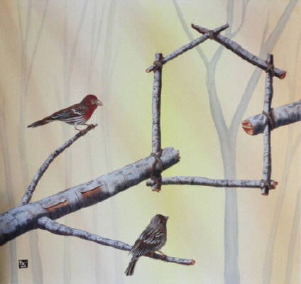 Artist: Milo Duke, Title: House Finches - click for larger image