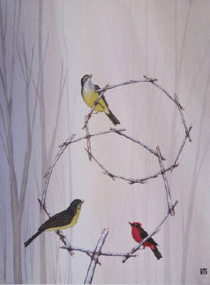 Artist: Milo Duke, Title: Misto Yellow Finch and Scarlett Tyrant - click for larger image