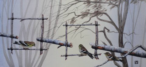 Artist: Milo Duke, Title: Three Goldfinch - click for larger image