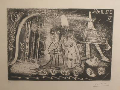 Artist: Pablo Picasso, Title: Au Theatre: Femme Decapitee - 60 Series Bloch 1423 - click for larger image