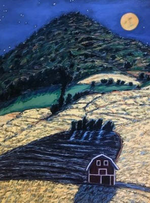 Artist: Pat Tolle, Title: Loess Moon with Barn - click for larger image
