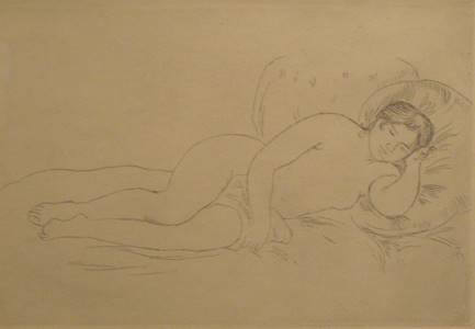 Artist: Pierre-Auguste  Renoir, Title: Femme nue Couche (Tournee a Droite) - 1906 - click for larger image