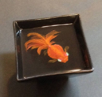 Artist: R. John (Bob) Ichter, Title: Gold Ranchu Goldfish in Black Bowl - click for larger image