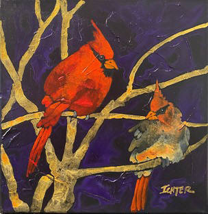 Artist: R. John (Bob) Ichter, Title: Male and Female Cardinals - click for larger image