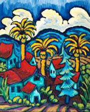 Artist: Rich Klopfer, Title: Three Palms and White Clouds - click for larger image