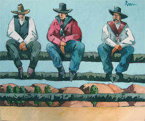Artist: Thom Ross, Title: Cowboys on a Fence - click for larger image