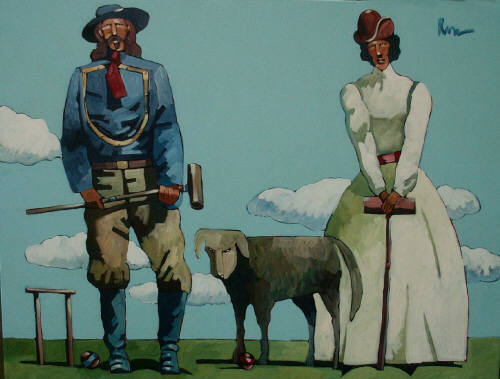Artist: Thom Ross, Title: George and Libbie Custer Playing Croquet - click for larger image