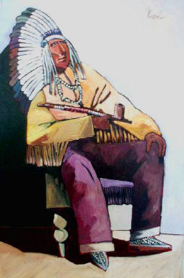Artist: Thom Ross, Title: Indian with Pipe - click for larger image