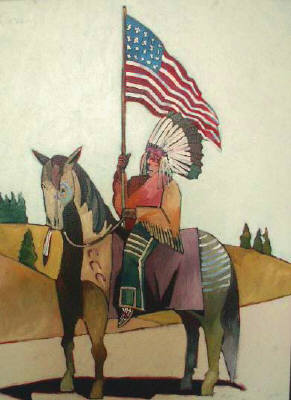 Artist: Thom Ross, Title: Indian with flag - click for larger image