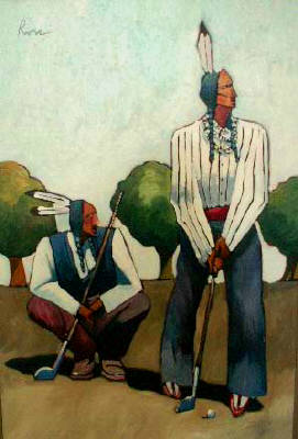 Artist: Thom Ross, Title: Indians playing golf - click for larger image