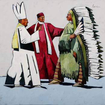 Artist: Thom Ross, Title: Pope Leo XIII, Cardinal Rampolo and Indian Chief at the Vatican - click for larger image