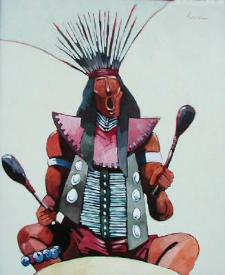 Artist: Thom Ross, Title: Pow Wow Drummer - click for larger image