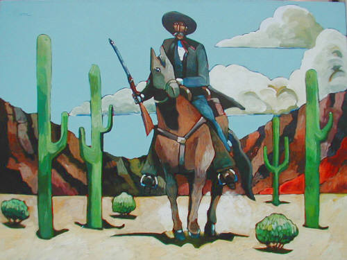 Artist: Thom Ross, Title: Wyatt Earp Crossing the Prairie - click for larger image