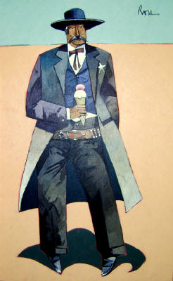 Artist: Thom Ross, Title: Wyatt Earp eating Ice Cream - click for larger image